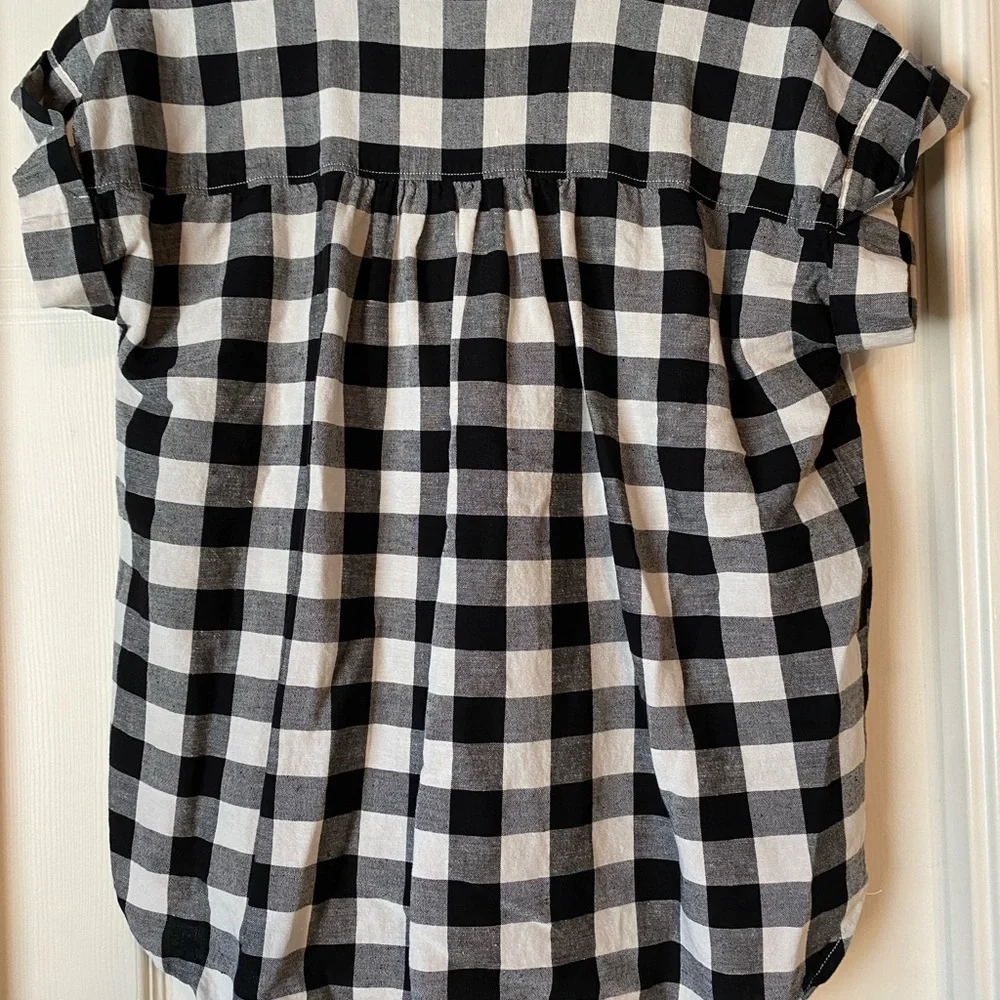 Loft black and white gingham half button blouse. Gently used - Picture 3 of 6